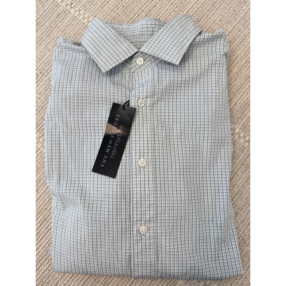 NWT Bloomingdale’s Mens Stretch Button Down Shirt Green Check size Medium $108